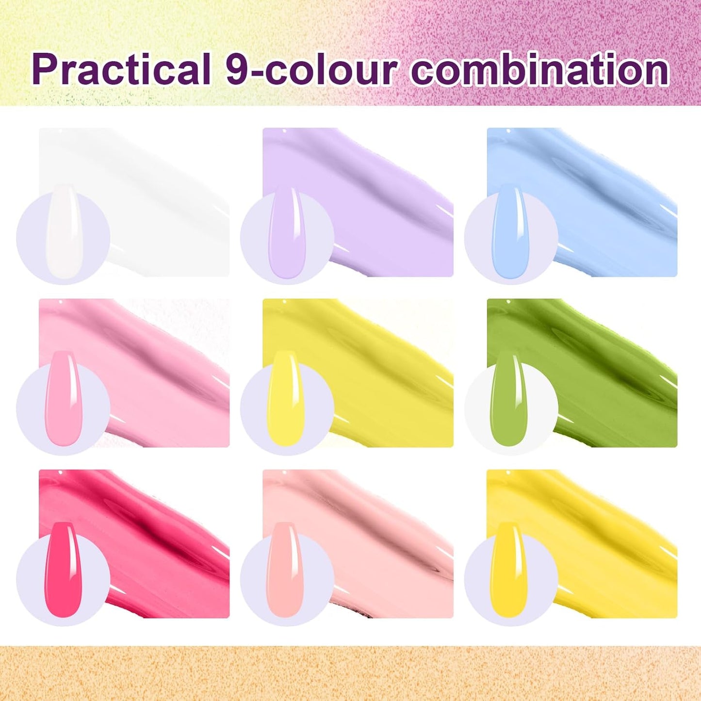 Gradient Painting Gel, 9 Bright Colors Ombre Gel Nail Polish Spring Summer Light Pink Blue for Pigment Pat Nails Aura Nails, French Manicure DIY Nail Art Long Lasting Palette Fairy Spring-BrightBean Baby