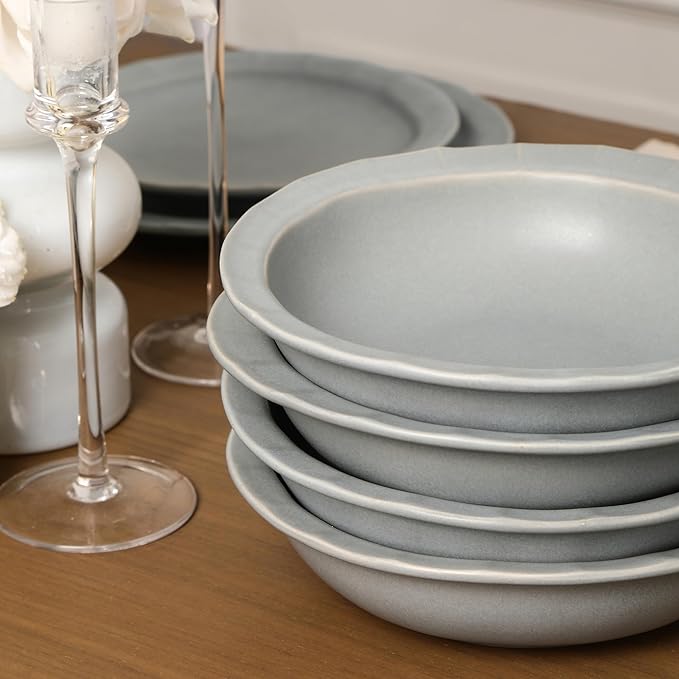 Stone Lain Oasis 4-Piece Pasta Bowl Set Stoneware, Grey Blue