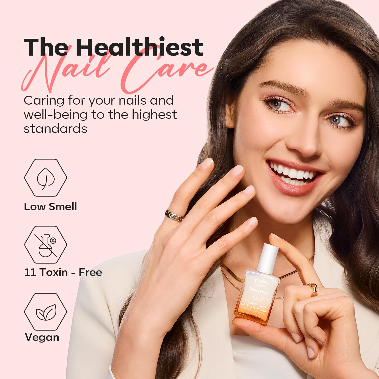 modelones Nail Strengthener Glitter Pink Nail Polish Nail Repair for Damaged Nails Hardener and Growth Polish Nail Care15ml-BrightBean Baby