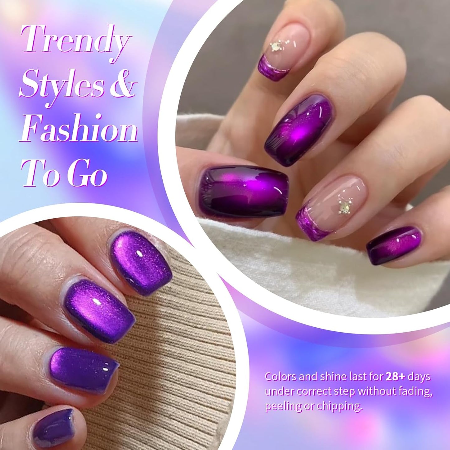 BORN PRETTY Cat Magnetic Eye Gel Nail Polish,Blackish Purple Jelly Glass Magnetic Gel Polish,Glitter Soak Off Nail Art Salon Manicure Home Gift 15ml-BrightBean Baby