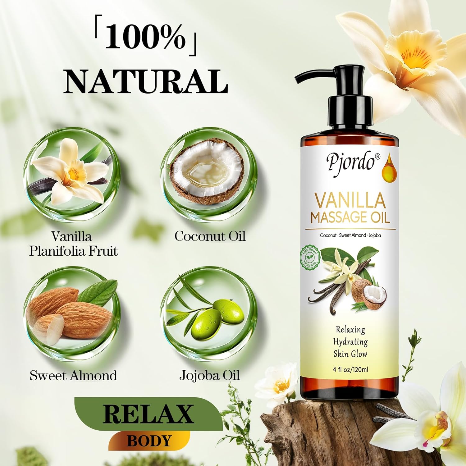 Massage Oil for Massage Therapy, Vanilla, Lavender Oil, with Massage Roller Ball, Massage Oils for Muscle Relaxing, Calming, Soothing & Moisturizing, Spa Gift Set for Her and Him-BrightBean Baby