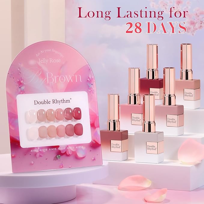 Double Rhythm 6 Pcs 15 ML Gel Polish Set Same Color Same Bottle Soak Off Gel Polish Kit Nail Art Manicure Salon DIY at Home for Women (Jelly Translucent Rose Pink Burgundy Red-T6-2)-BrightBean Baby