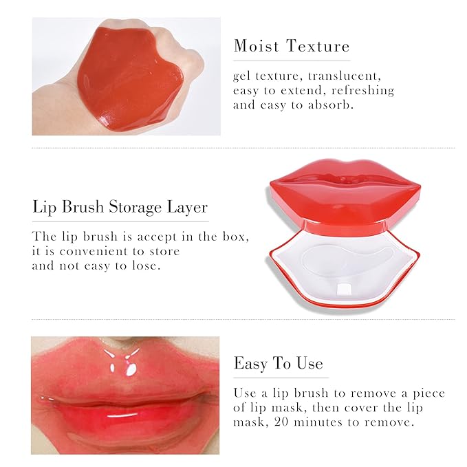 20Pcs Lip Mask, Red Cherry Lip Moisturizing Plumping Masks Overnight, Lip Gel Treatment Lip Masks for Dry Lips Smooth& Plump Chapped Lip Collagen Overnight Lip Care Pads Patches(Red)-BrightBean Baby