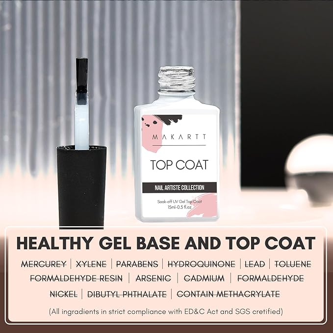 Makartt Gel Top Coat No Wipe, 15ML Clear Top Coat Gel Nail Polish, High Gloss Shine Finish Long Lasting Soak Off UV Nail Lamp Need for Acrylic Nails, Salon Quality Home DIY Manicure-BrightBean Baby
