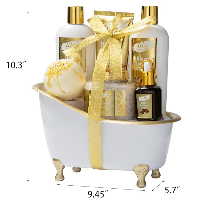 Mothers Day Gifts for Mom - 7-Piece Honey Almond Spa Gift Set for Women, Bath & Body Gift Set, Bath Collection with Bath Bomb & More | Christmas, Birthday Gifts for Her, All Occasion Holiday Present-BrightBean Baby