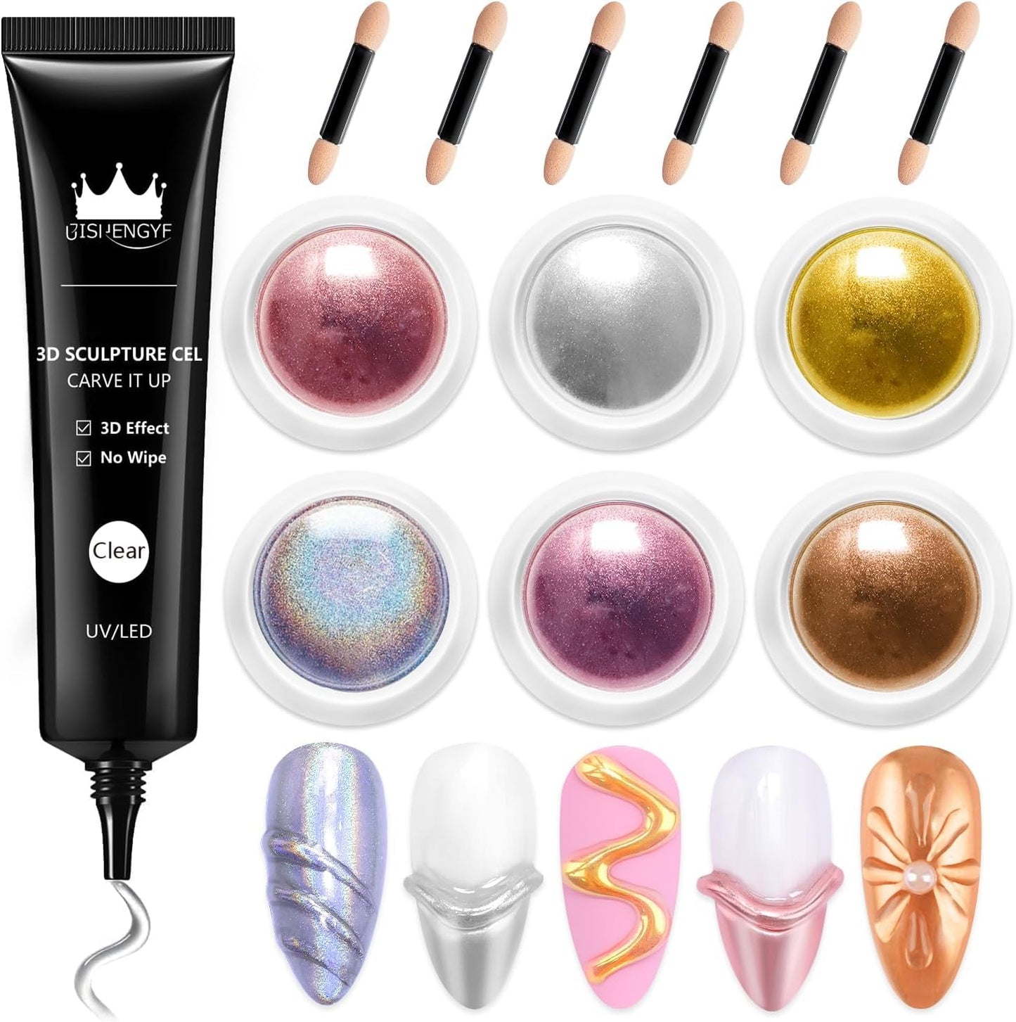 3D Nail Gel - Rose Gold Chrome Nail Powder 15g Clear 3D Sculpting Gel Non-Sticky Hand Hard Gel Carving Gel with Laser Copper Chrome Powder for Nail Art Home DIY-BrightBean Baby