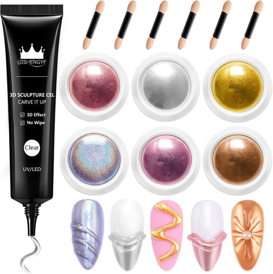 3D Nail Gel - Rose Gold Chrome Nail Powder 15g Clear 3D Sculpting Gel Non-Sticky Hand Hard Gel Carving Gel with Laser Copper Chrome Powder for Nail Art Home DIY-BrightBean Baby