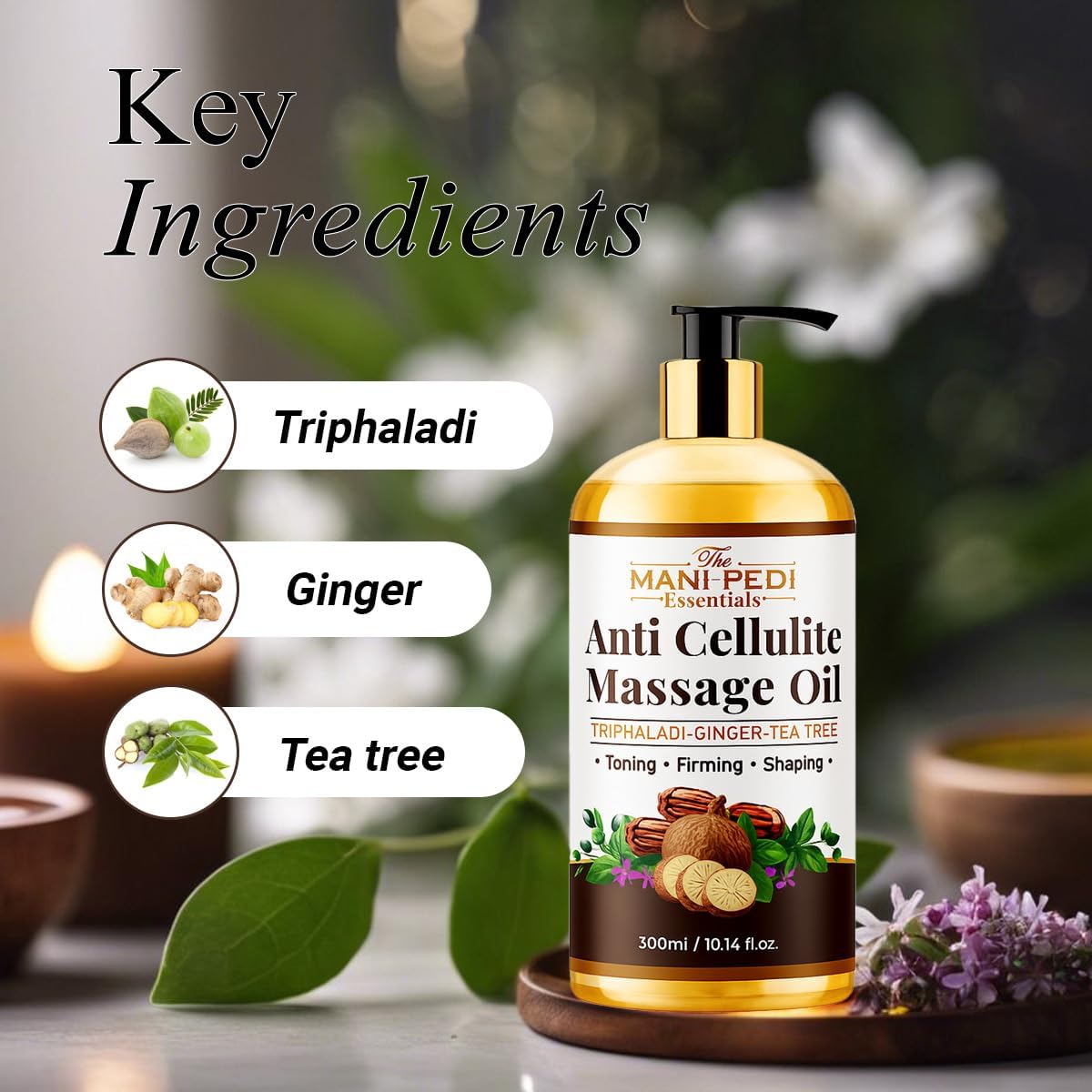 Anti Cellulite Massage Oil with Ginger Oil, Tea-Tree Oil & Natural Herbs for Toning, Firming & Shaping. 100% Natural Ingredients, Non-Sticky Texture - 10 Fl Oz-BrightBean Baby