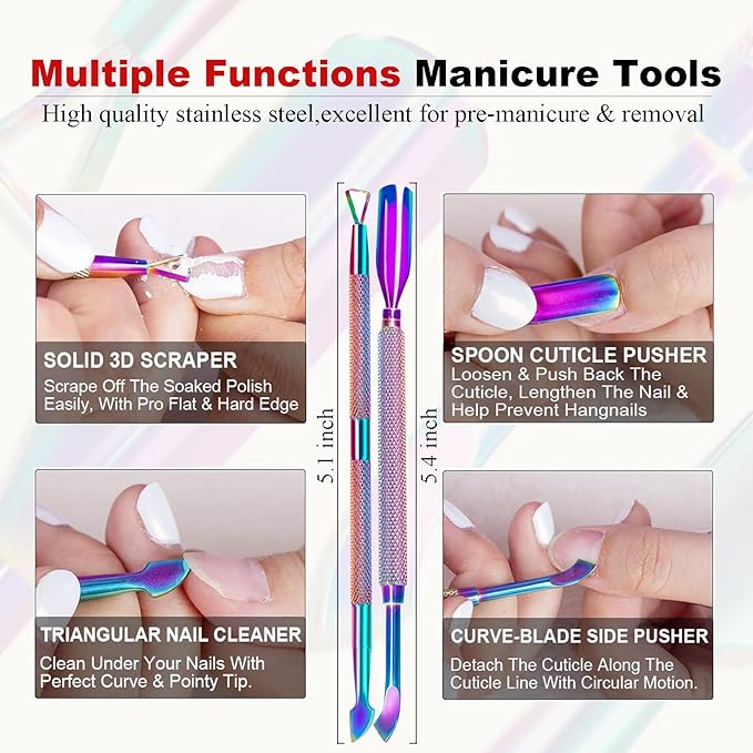 Gel Nail Polish Remover-2pcs with Nail Steel Pusher, Scraper and 2 Pieces Nail File, Quickly Remove Gel Polish in 2-5 Minutes at Home, No Need to Wrap and Soak-BrightBean Baby