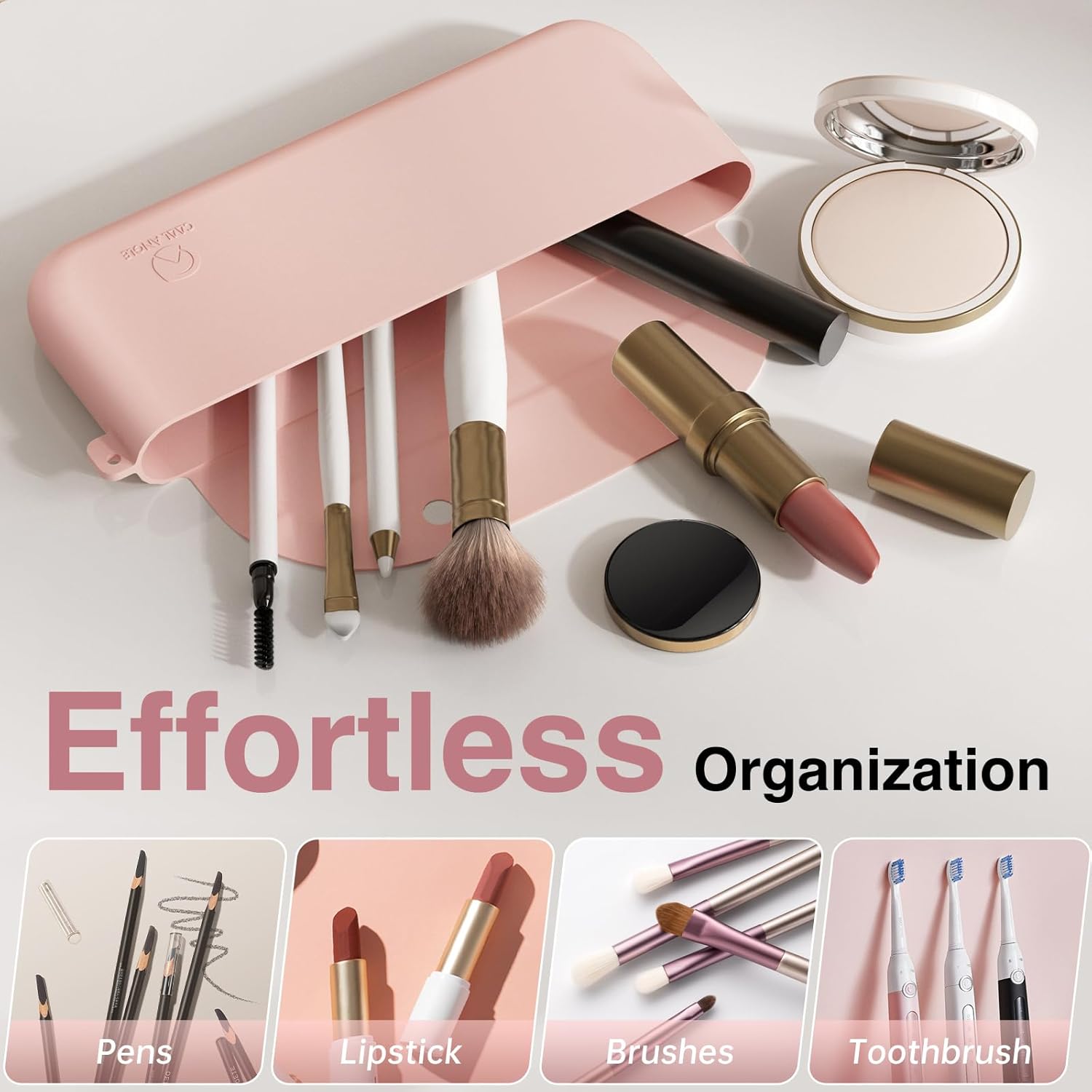 Silicone Makeup Brush Holder And Beauty Sponge Case, Travel Makeup Brush Case With Magnetic Closure, Makeup Sponge Holder 2 In 1 Stand Storage For Quick Drying Khaki-BrightBean Baby