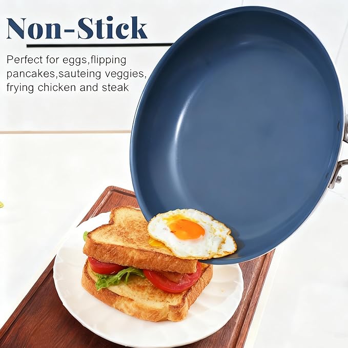 Stainless Steel Nonstick Frying Pan 8 Inch - Healthy Non Toxic Ceramic Coating Skillet