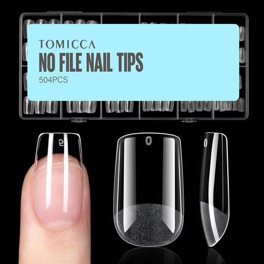 TOMICCA Short Square Nail Tips, 504Pcs Soft Acrylic Nail Tips Square, Press on Nail Acrylic False Nails for Nail Extension DIY Nail Salon 12 Sizes-BrightBean Baby