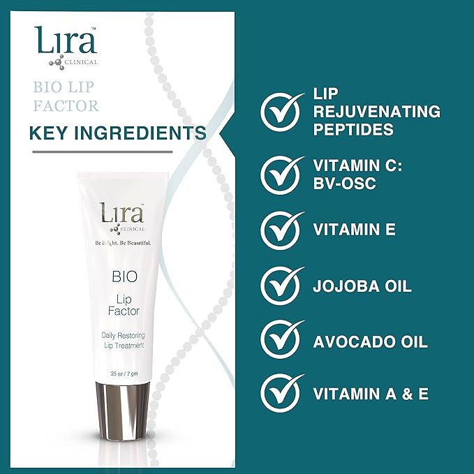 Lira Clinical Bio Lip Factor - Lip Balm SPF 15 for Soft, Full, and Supple Lips - Lip Treatment with Peptides, Vitamin C, E, Jojoba Oil, Avocado Oil - Lip Moisturizer for Dry Lips - 0.25 Ounce-BrightBean Baby