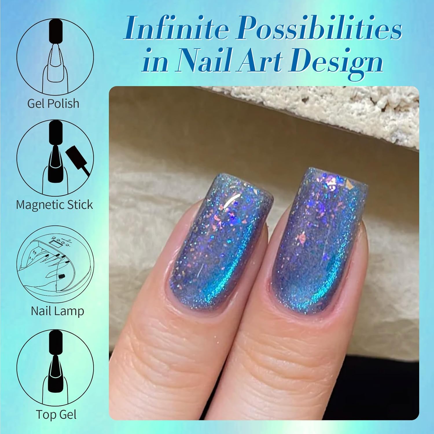 BORN PRETTY Blue Cat Magnetic Eye Gel Nail Polish Shimmer Glitter Holographic Aurora Blue Magnetic Gel Polish Nail Art Manicure DIY at Home 15ML-BrightBean Baby
