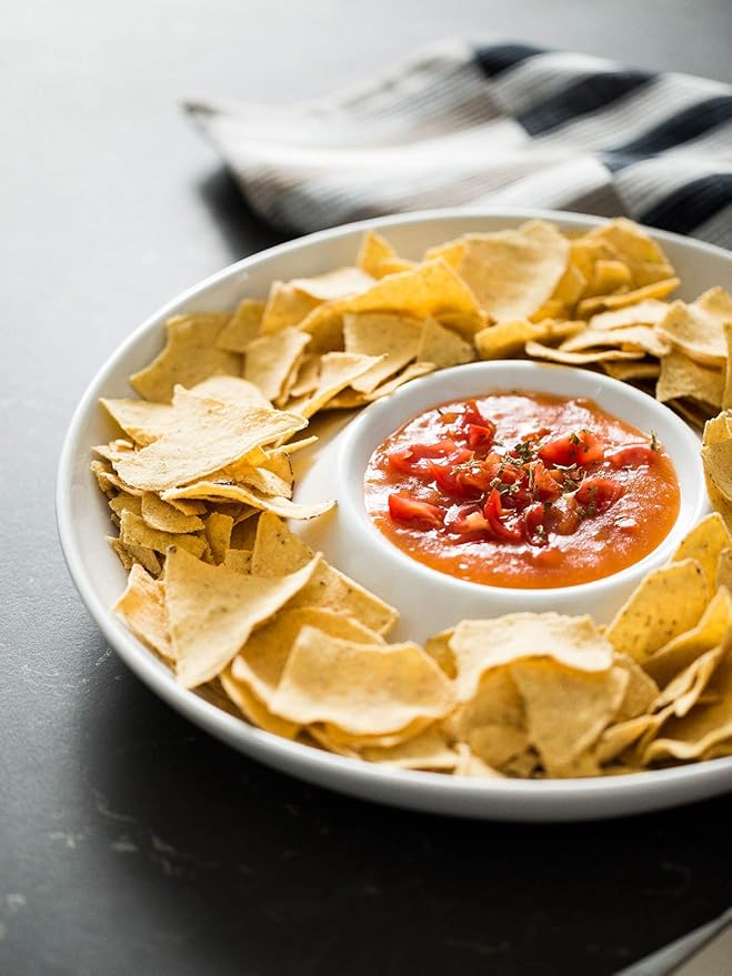 LAUCHUH Porcelain Chip and Dip Serving Set Divided Serving Trays Appetizers and Cheeses Serving Platter Compartment Dish for Thanksgiving, Christmas, Snack, Fruit, Veggies, Candy, 12-inch Set of 1