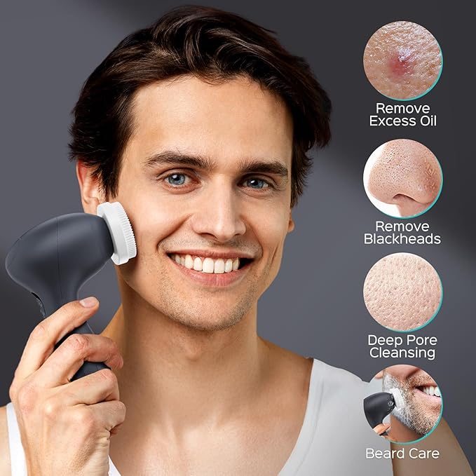 COSLUS Face Scrubber Facial Cleansing Brush: 2 Speed Adjustable Face Cleansing Brush for Sensitive Skin, Beard Care - Deep Cleansing & Gentle Exfoliating, Portable for Travel & Shower, for Men Teens-BrightBean Baby