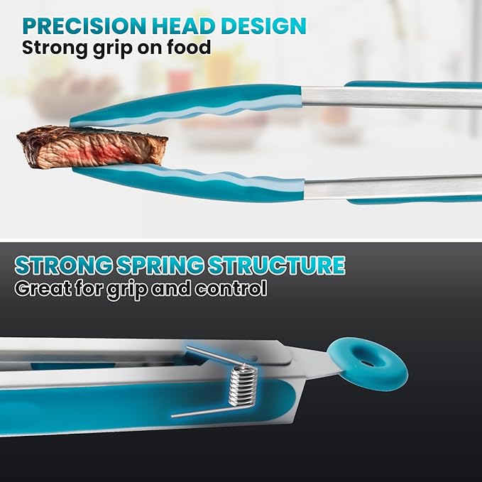 600℉ Heat Resistant Kitchen Tongs for Cooking with Silicone Tips,Maywe Tanso 17-Inch Stainless Steel Locking Cooking Tongs Food Tongs for BBQ,Salad and Serving Food,Heavy Duty,Non-Stick,Turquoise