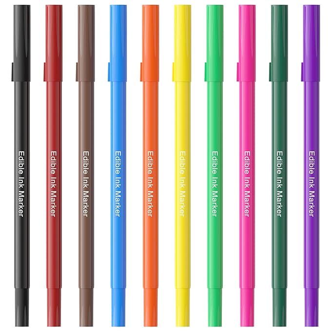 Jewem Edible Markers for Cookie Decorating,10Pcs Ultra Fine Tip(0.5mm) Food Coloring Pens, Upgrade Double Side Food Grade Pens for Decorating Fondant Cakes, Easter Eggs, Frosting, Macaron,Halloween and Christmas Gifts