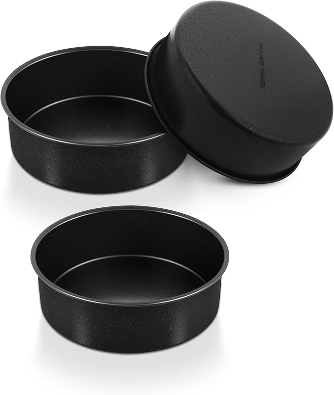 P&P CHEF Cake Pan Set of 3, Non-Stick Round Baking Cake Pans Tins for Tier Smash Cakes, Non-Toxic & Solid, Stainless Steel Core & Leak-Proof, 6 Inch