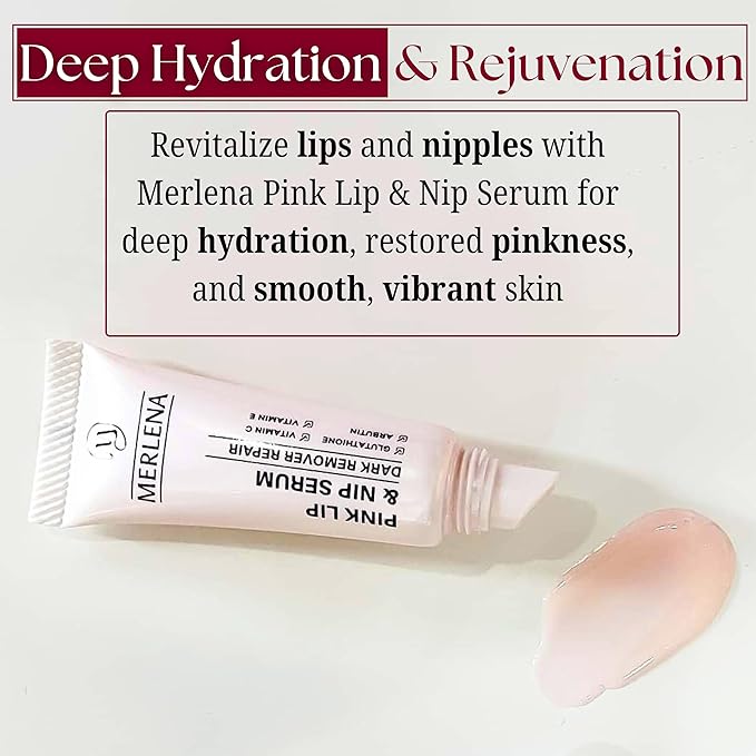 Merlena Pink Lip & Nip Serum - Hydrates and Repairs Dry, Peeling Lips and Nipples, Adds Collagen for Plumpness, Soothes Flaky Skin, Organic Vitamin C & E Formula 8ml-BrightBean Baby