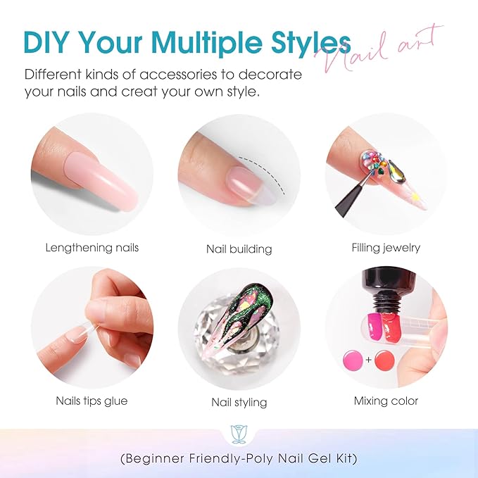 ROSALIND Poly Nail Gel Colors Kit -14 Colors +72 Nail Art Accessories kit Poly Nails Gel Kit Starter Kit with Mini UV Lamp Slip Solution Poly Nail Art Tools for Beginners with Everything-BrightBean Baby