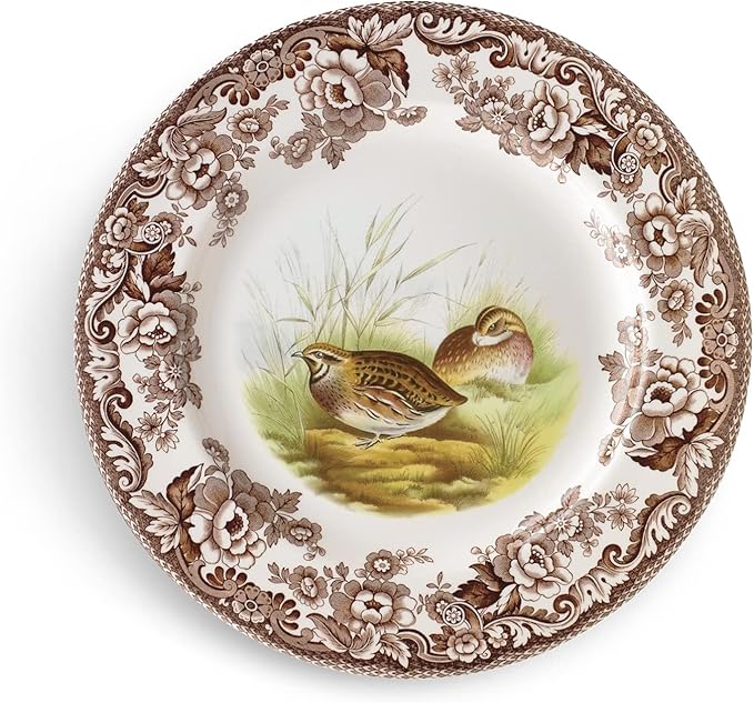 Spode Woodland Quail 9" Soup Plate - Rustic Fine Earthenware Bowl for Soup, Pasta or Salad with Game Bird Design - Microwave, Oven, Freezer & Dishwasher Safe - Coordinates with Woodland and Delamere