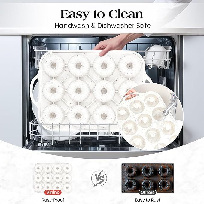 Vinino 2 Pcs Silicone Mini Fluted Tube Cake Pans with Metal Reinforced Frame, 12-Cavity Mini Flan Molds, Non-stick Cupcakes Pans for Baking, Donuts, Muffins, Cornbread, Brownies, Jellies