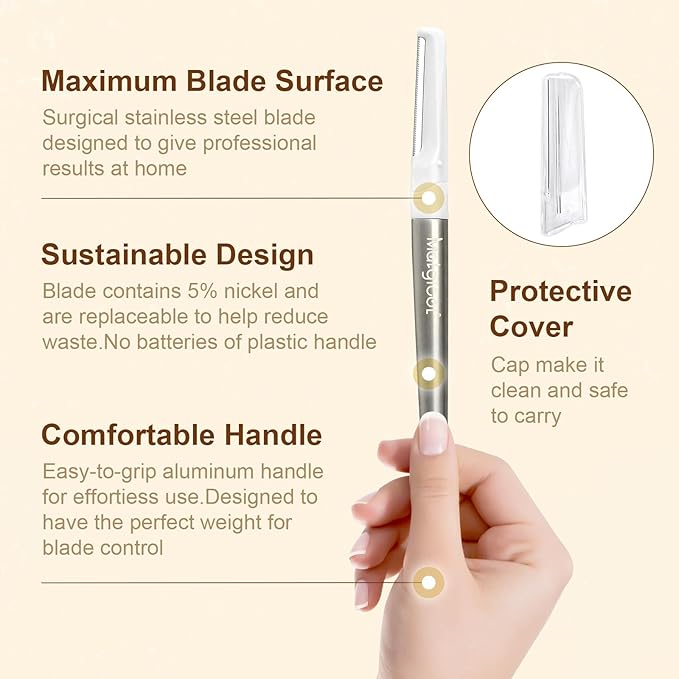 Dermaplaning Razor for Face - 10 Blade Refills, Dermaplaning Tool for Face Help Exfoliate and Smooth Skin, Easy-to-Use Facial Razors, Eyebrow Razor & Peach Fuzz Removal for Beauty-BrightBean Baby