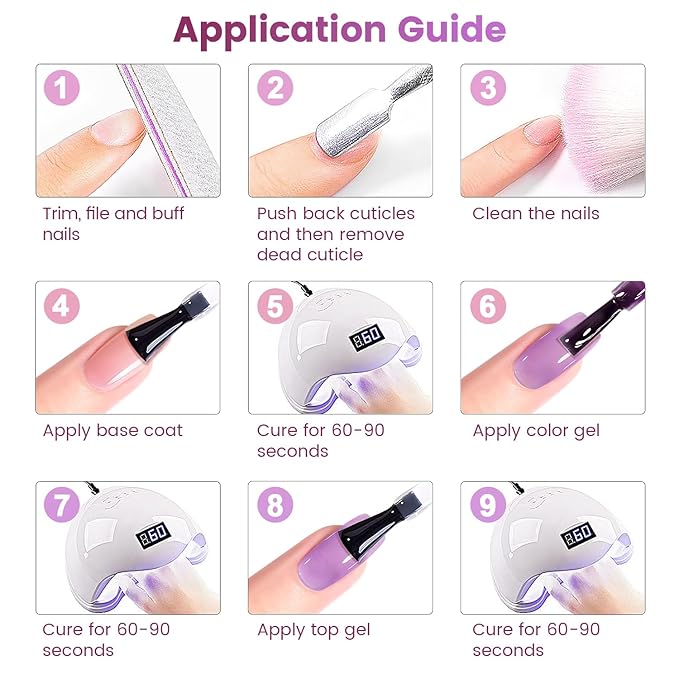 RARJSM Purple Pink Jelly Gel Nail Polish Set 6pcs Clear Crystal Glass Grape Purple Rose Pink Series Transparent Sheer Amber Milky Gel Varnish LED UV Curing Requires Soak off French Manicure Home Salon-BrightBean Baby