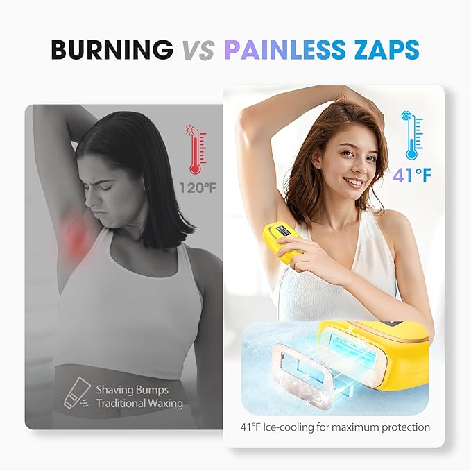 IPL Laser Hair Removal Device for Women & Men - Home 45°F Ice-Cooling Contact for Painless & Long-Lasting Results, 86% Hair Reduction in 3 Weeks for Full Body & Bikini Line, Light Yellow-BrightBean Baby