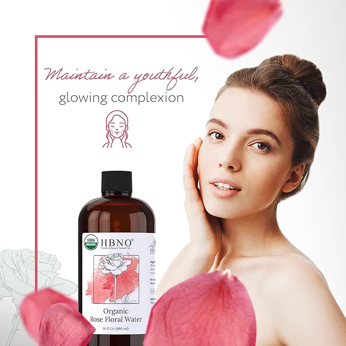 HBNO California Bottled Organic Rose Water for Face Huge 16 fl oz (480ml) Value Size - USDA Certified for Face - Pure Rose Water for Hair - Rosewater for Skincare, Haircare-BrightBean Baby