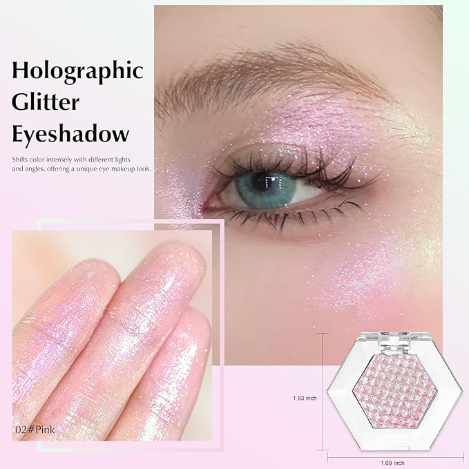 Pink Glitter Eyeshadow Palette, Multichrome Chameleon Cream to Powder Eye Shadow, Color Shifting Holographic Eyeshadow Shimmer Inner Corner Eye Brightener Highlighter Makeup-BrightBean Baby