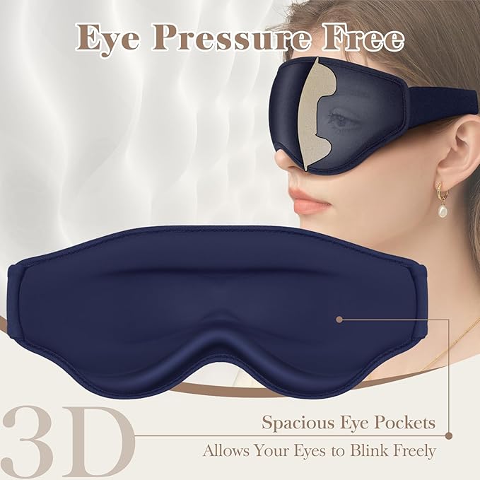 3D Cooling Eye Mask Sleep Mask for Men & Women, 100% Pressure-Free & Light Block-Out Eye Mask for Sleep with Easy Adjustable Strap, Night Eye Cover for Travel, Blue-BrightBean Baby