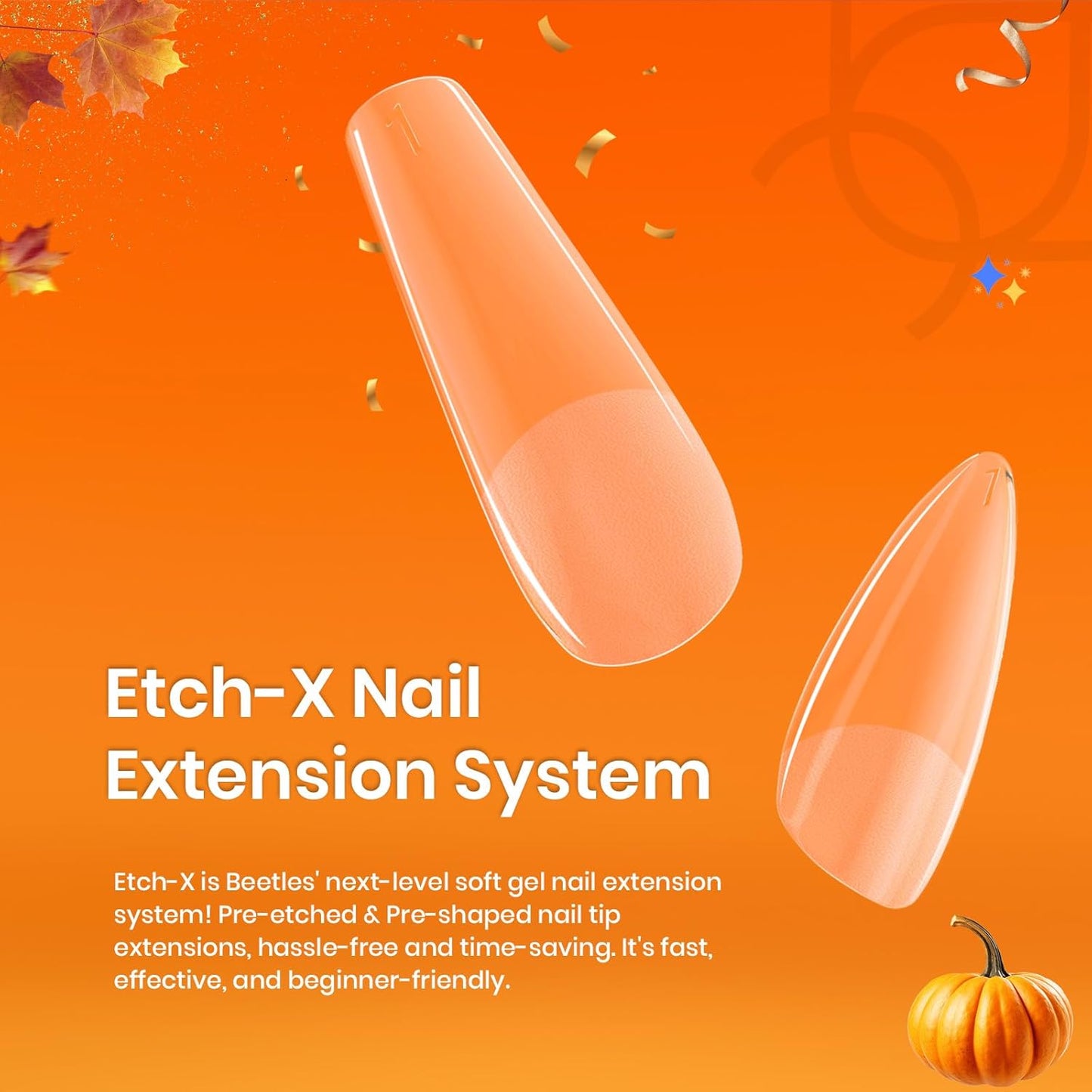 Beetles Gel Nail Tips Short Coffin Pre-Etched Nail Tips, 12 Sizes 288 Pcs Full Cover Soft Tips Half Matte False Nails Clear Acrylic Glue on Nails Extension DIY Manicure Gifts for Women-BrightBean Baby