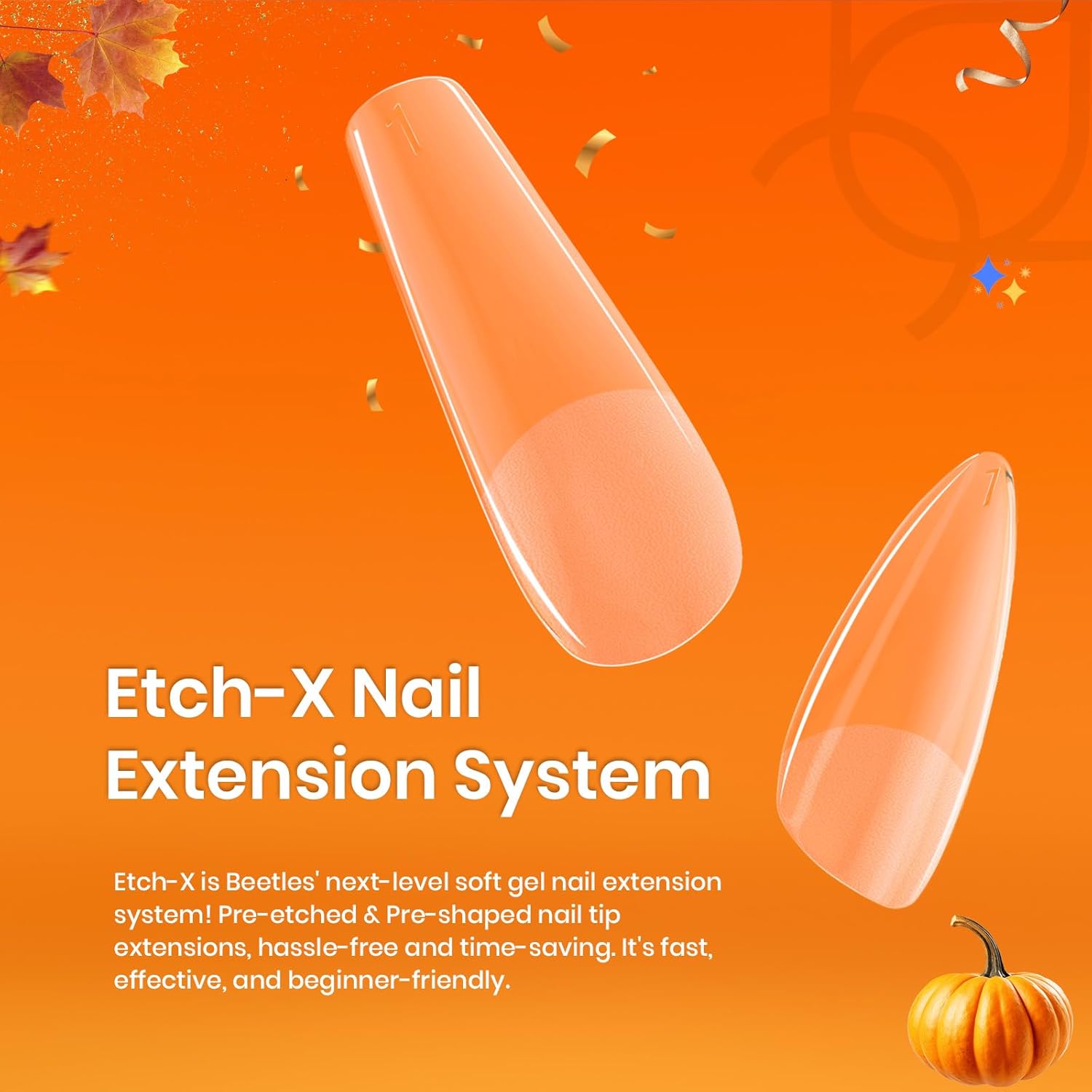 Beetles Gel Nail Tips Short Coffin Pre-Etched Nail Tips, 12 Sizes 288 Pcs Full Cover Soft Tips Half Matte False Nails Clear Acrylic Glue on Nails Extension DIY Manicure Gifts for Women-BrightBean Baby