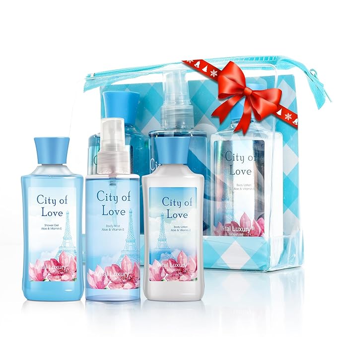 Bath & Body Care Travel Set - Home Spa Set with Body Lotion, Shower Gel and Fragrance Mist, Valentines Day Gifts for Her and Him(City of Love)-BrightBean Baby