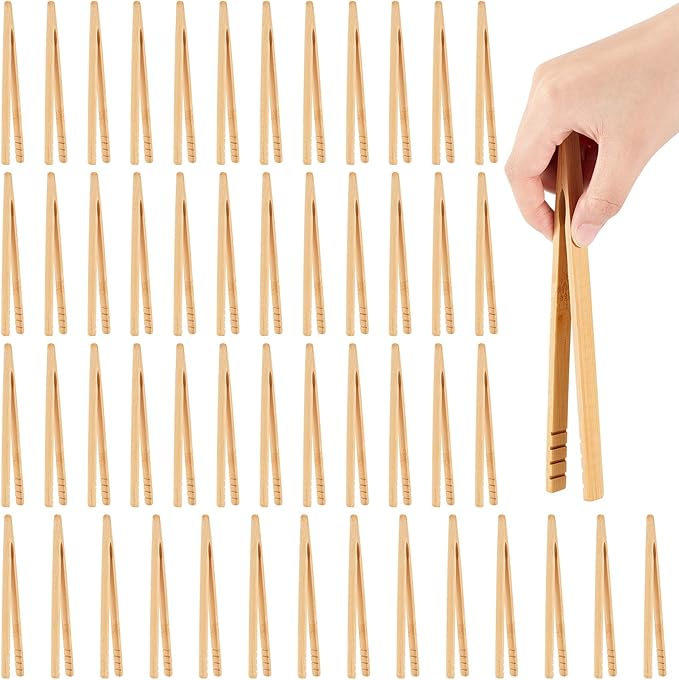50 Pcs Bamboo Toast Tongs 7 Inch Wood Kitchen Utensil Toaster Tongs for Cooking Catering Buffet Appetizer Wedding Party Supplies