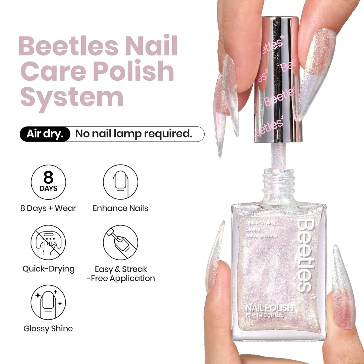 beetles Nail Polish Glitter Nail Lacquer Shimmer-Like Top Coat Fast Drying & Long Lasting Brilliant Milky Way, No UV Lamp Needed for DIY Nail Art Salon at Home Gifts for Women-BrightBean Baby