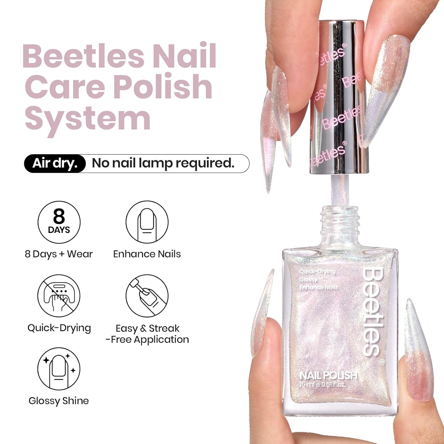 beetles Nail Polish Glitter Nail Lacquer Shimmer-Like Top Coat Fast Drying & Long Lasting Brilliant Milky Way, No UV Lamp Needed for DIY Nail Art Salon at Home Gifts for Women-BrightBean Baby