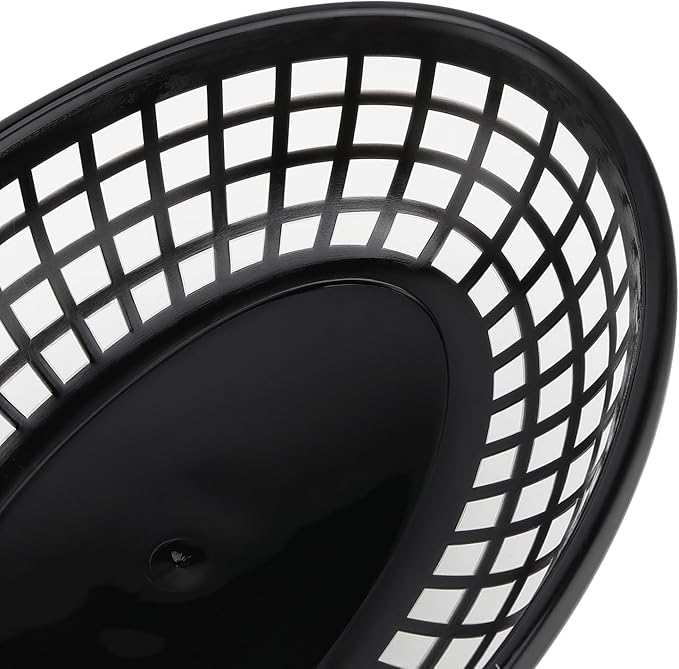 80 Pack 9x5.7x1.6 Inch Black Plastic Fast Food Baskets, Restaurant Serving Basket, Oval Fast Food Serving Baskets for Picnic, Deli Serving, Chicken, Burgers and Fries