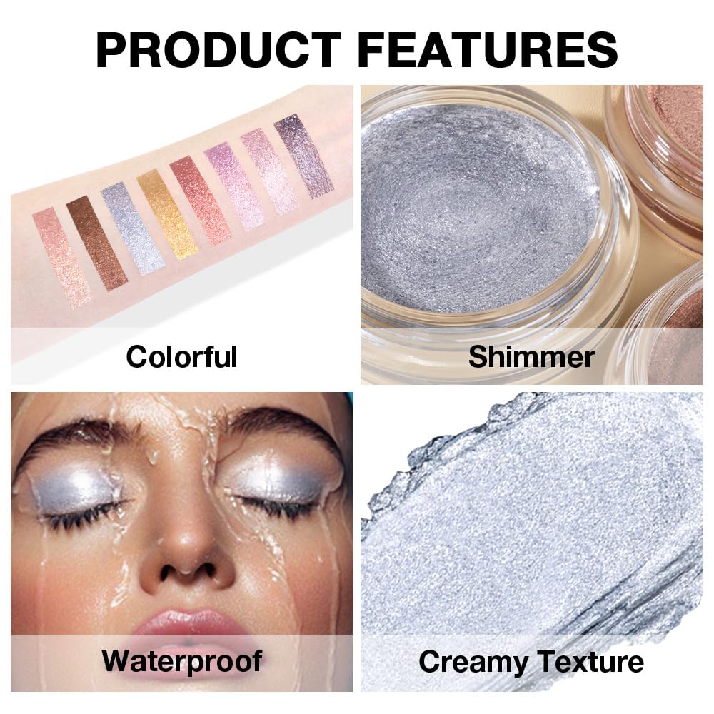 Cream Glitter Grey Blue Shimmer Metallic Eyeshadow Palette Makeup, Natural Single Mini Instant Holographic Eyeshadow For Women, Sombras Crema Para Ojos, Talc, Paraben & Cruelty Free-BrightBean Baby