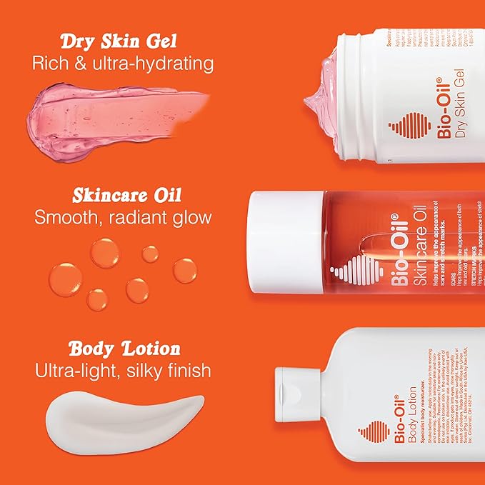 Bio-Oil Skincare Set, Trial Kit for Scars, Stretchmarks, and Dry Skin, 3 Pc Travel Size Kit Includes Skin Care Oil, Dry Skin Gel, and Body Lotion, use for Scars, Pregnancy Stretch Marks, and Dry Skin-BrightBean Baby