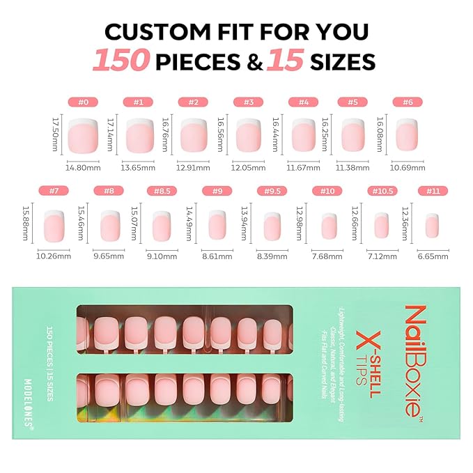 modelones French Tip Press on Nails, 150Pcs Extra Short Square Fake Nails with Nail Box, Pink Gel Nail Tips for Women, Soft Glue-On Nails for Natural Salon Look, DIY Nail Art Kit (15 Sizes)-BrightBean Baby