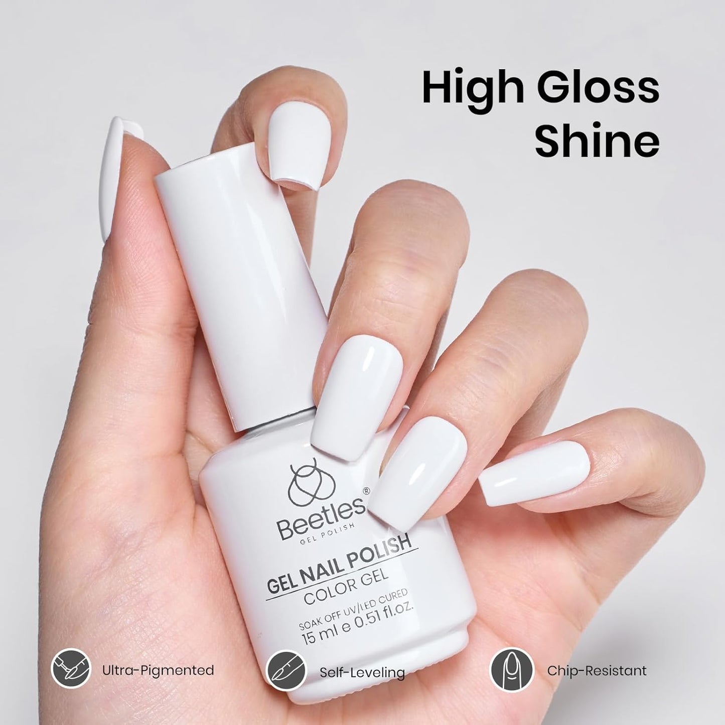 Beetles White Gel Nail Polish,15ml French UV Nail Polish Soak Off Nail Art Manicure Salon DIY Design Home Snowdrop Gift for Woman Colorful Bottle Gel-BrightBean Baby