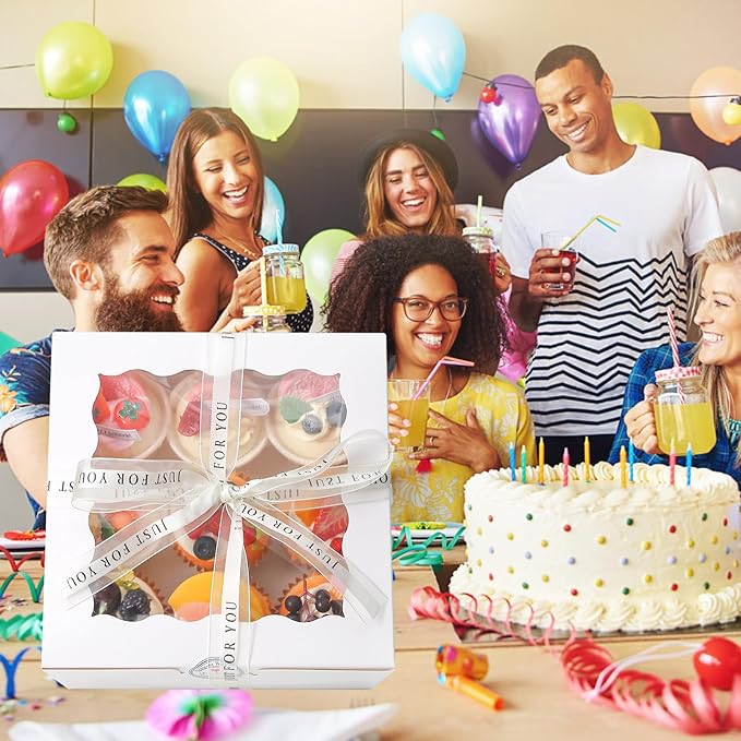 28 Pack Cake Boxes with Window, 10x10x5 Inches Bakery Containers, 10 Inch Cake Carrier, Disposable Bakery Boxes for Cake Cupcake Cookie Pie Pastry (White, 10105 inch/28pcs)