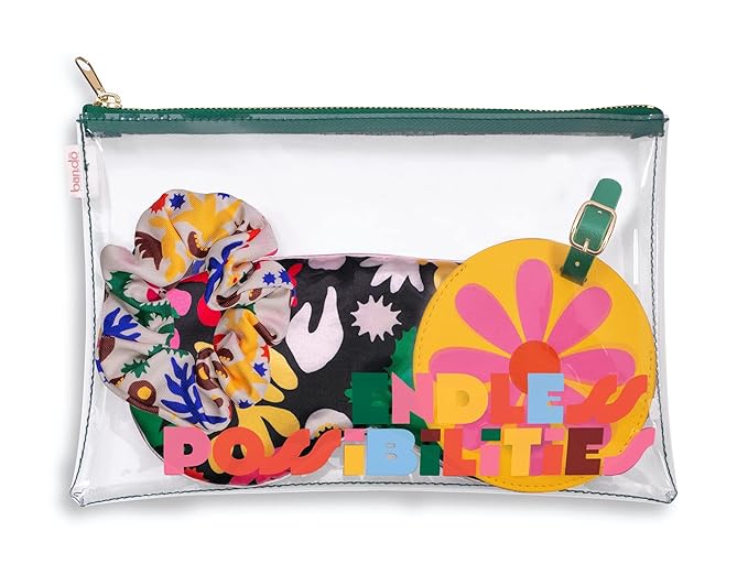 ban.do Getaway Travel Accessories Set, Vacation Essentials Pack Includes Zipper Pouch, Eye Sleeping Mask, Luggage Tag, and Hair Scrunchie, Endless Possibilities-BrightBean Baby