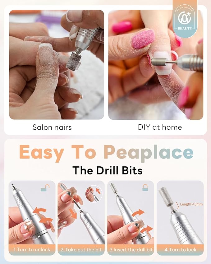 CozyZen Cordless Nail Drill Professional: 45000 RPM Rechargeable Electric Nail File Kit, Portable & Low Noise for Acrylic, Gel Nails, Manicure & Pedicure - Salon & Home Use-BrightBean Baby