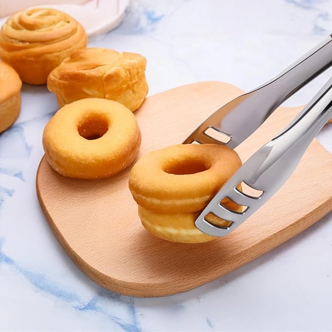 4 Pcs Stainless Steel Tongs for Cooking, Kitchen Food Serving, Buffet Party, 10.6 in/27 cm Locking Utensils with Hollow Head, Food-safe Material