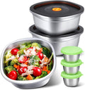 KTKUDY 3 Pack Stainless Steel Salad Bowls with Lids & Dressing Cups - 50 oz Leakproof Salad Containers for Meal Prep & Lunch To Go, Dishwasher Safe