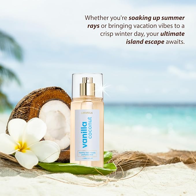 LAVANILA Vanilla Coconut Healthy Hair + Body Perfume Mist, 5 Fl Oz - Sweet & Tropical Fragrance Spray Formulated with Jojoba Oil, Madagascar Vanilla, Coconut, Tahitian Tiare Flower-BrightBean Baby